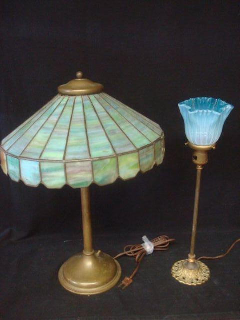 Appraisal: Two Lamps -Tiffany style lamp with blue green shade and