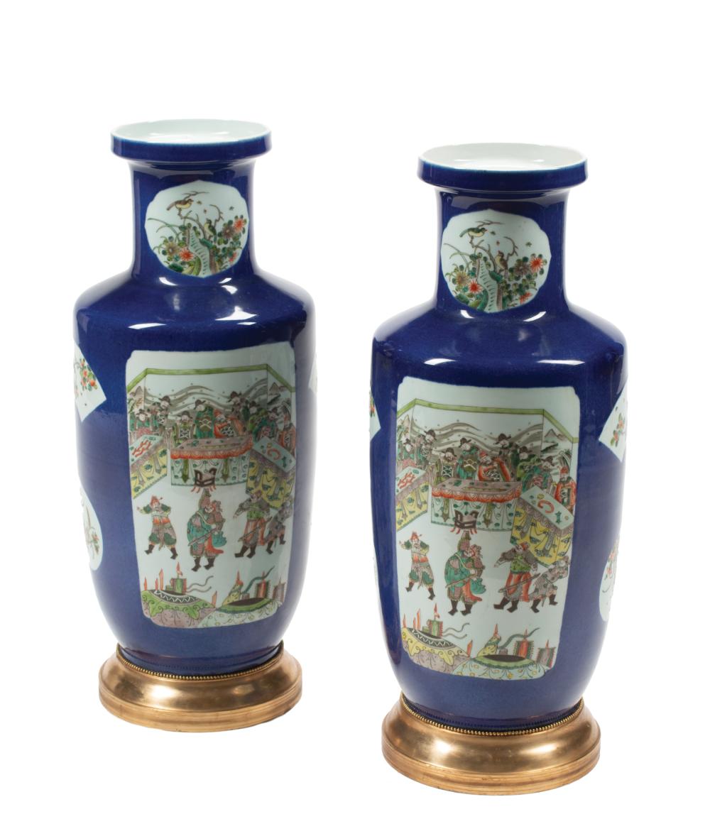 Appraisal: Decorative Pair of Chinese Famille Verte-Decorated Powder Blue Ground Porcelain