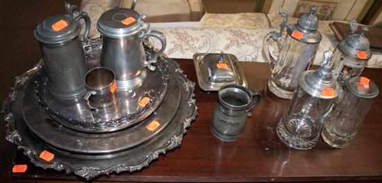 Appraisal: Group of assorted silver-plated articles comprising four silver-plated and pewter-mounted