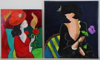 Appraisal: LE KINFF Linda Two Oil Portraits of Woman Oil on