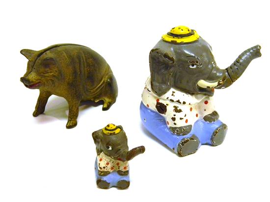 Appraisal: Hubley cast iron still circus elephant bank and matching small