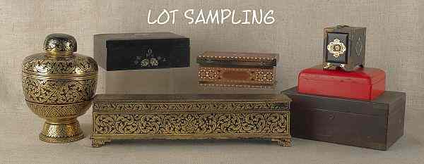 Appraisal: Group of miscellaneous Oriental boxes and tablewares to include lacquer