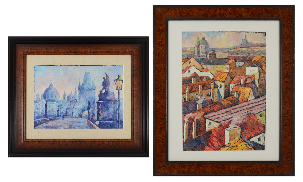 Appraisal: ARTAMONOV Aleksey Russian - Two Paintings European City Street Scene