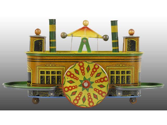 Appraisal: Walbert Tin Push Steamboat Toy Description When pushed piece on