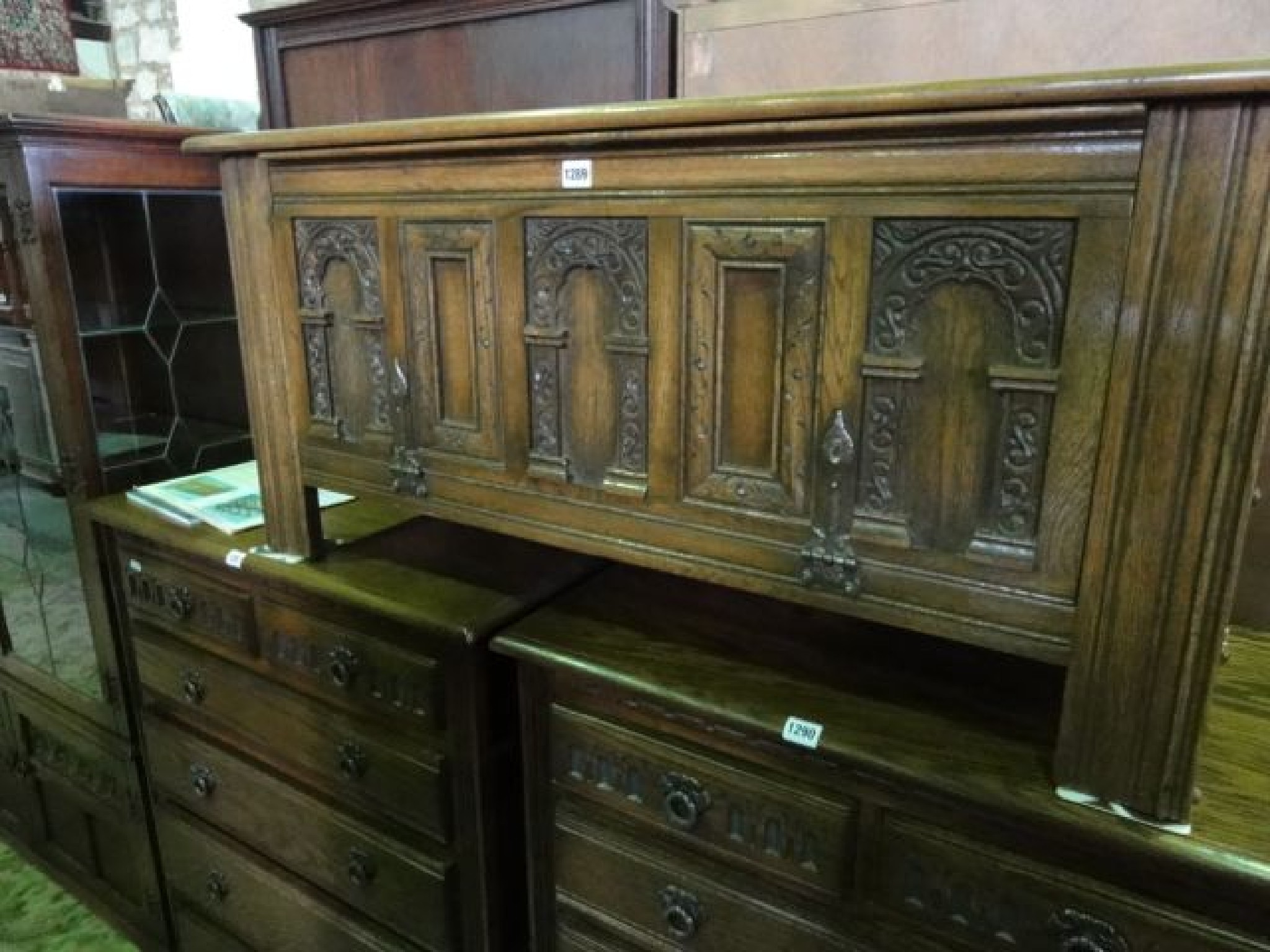 Appraisal: An Old Charm oak rug chest coffer in the old