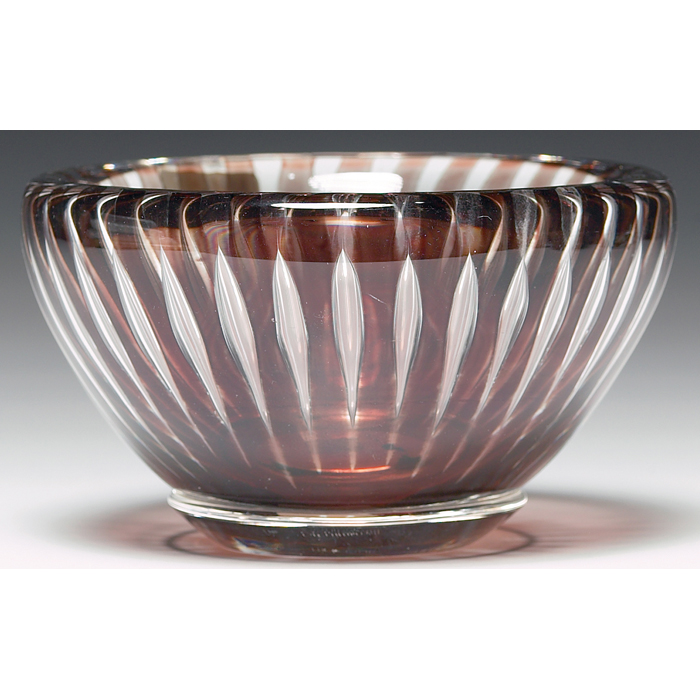 Appraisal: Good Orrefors Ariel bowl thick glass with radiating burgundy and