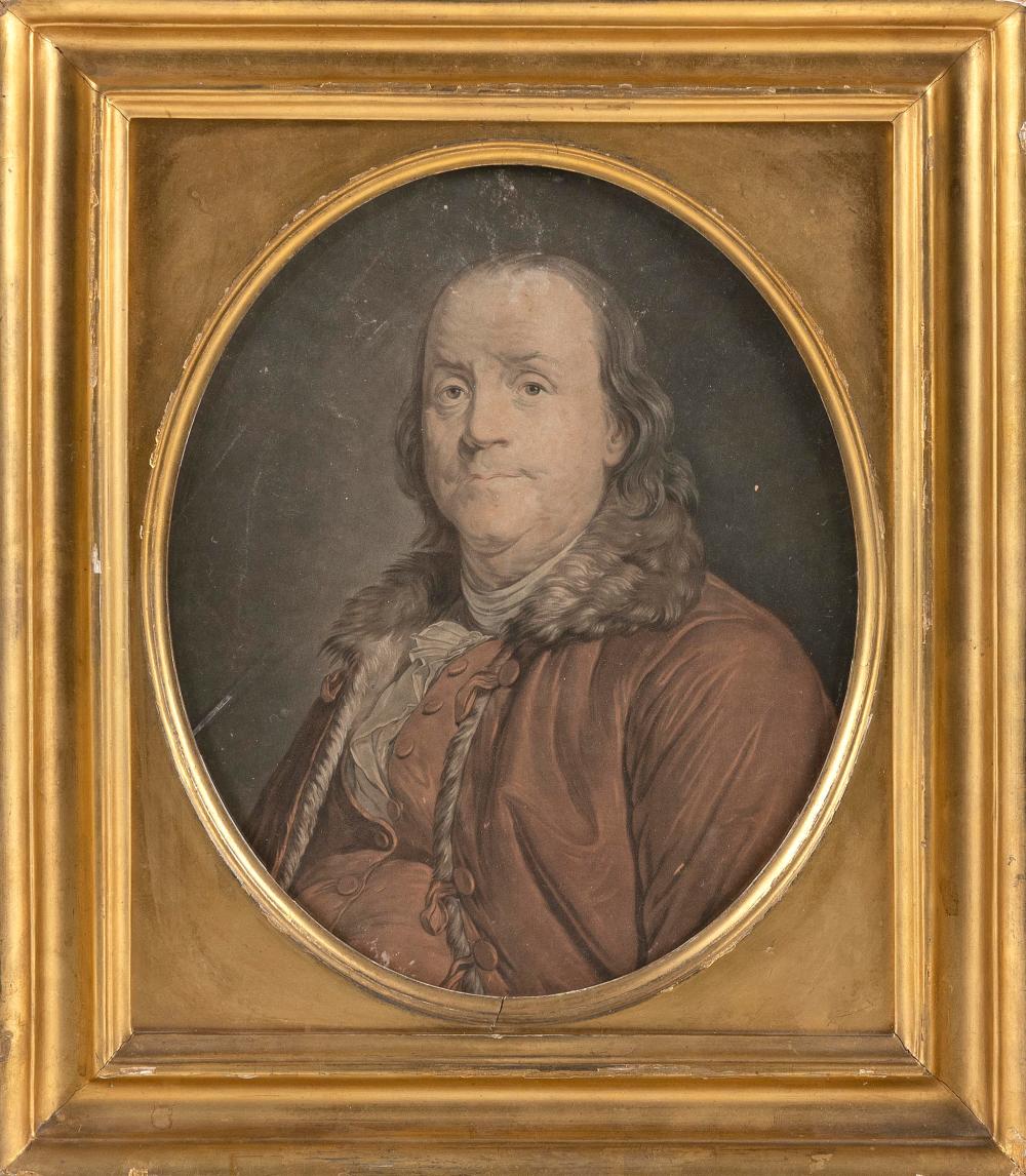 Appraisal: COLOR MEZZOTINT OF BENJAMIN FRANKLIN WITH ACCOMPANYING PROVENANCE NOTES FRAMED