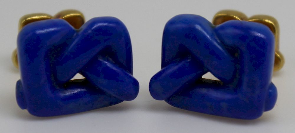 Appraisal: JEWELRY Tiffany Co kt Gold Lapis Cufflinks Tiffany Co carved