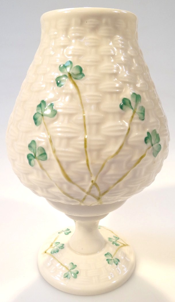 Appraisal: A Belleek Fine Parian china two piece hurricane lamp Shamrock