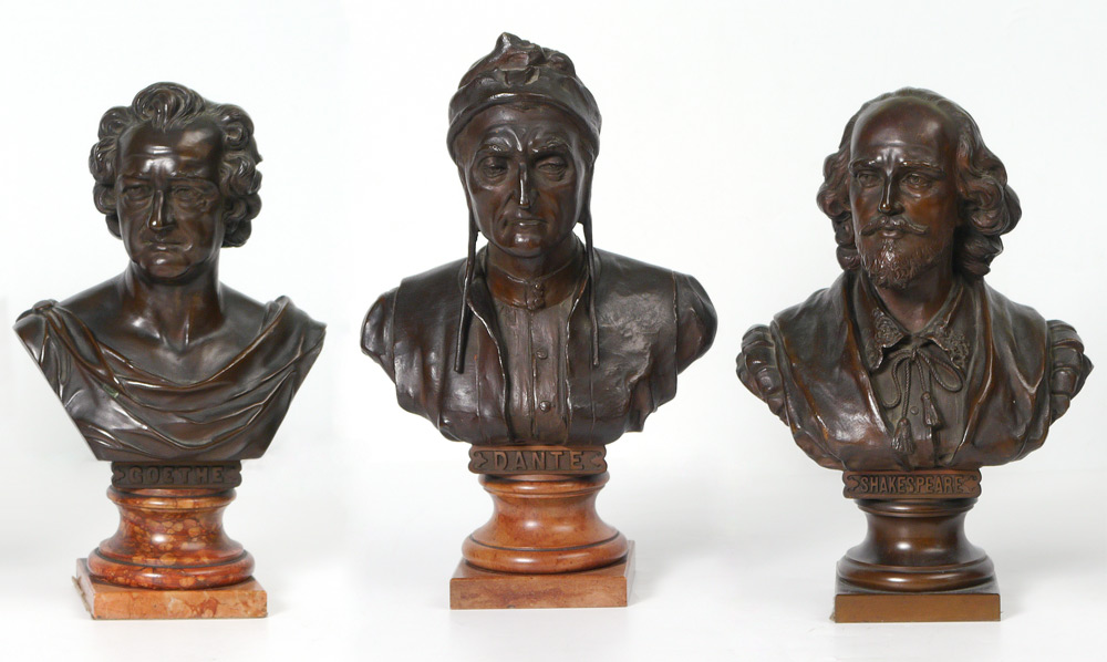 Appraisal: BRONZE SCULPTURE LOT DANTE SHAKESPEARE GOETHE Dante measures '' h