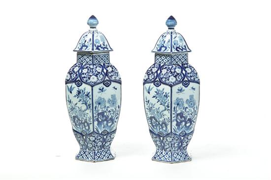 Appraisal: PAIR OF FAIENCE VASES European th century Paneled baluster vases