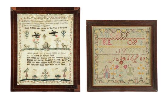 Appraisal: TWO SAMPLERS Sarah Griffith probably English silk on gauze Ravens