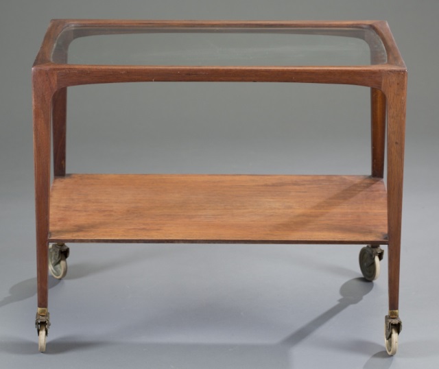 Appraisal: Walnut Bar Cart with Glass Top Possibly Vladimir Kagan Unmarked