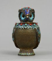 Appraisal: Enameled Sterling Gilt Owl circa Mid- th Century Elaborate owl