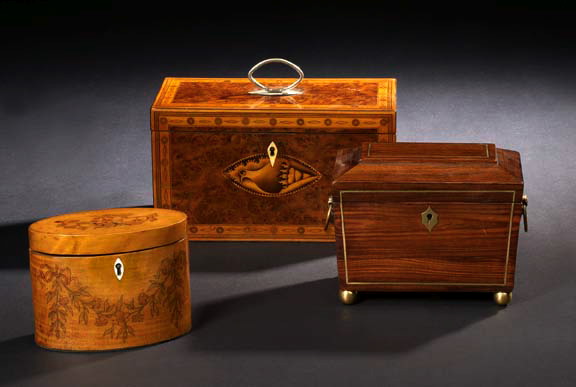 Appraisal: Georgian Burlwood and Marquetry Double-Compartment Tea Box in the manner