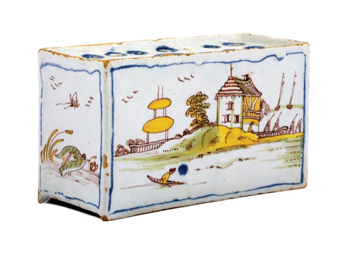 Appraisal: ENGLISH DELFT POLYCHROME FLOWER- BRICK PROBABLY LIVERPOOL CIRCA - Height