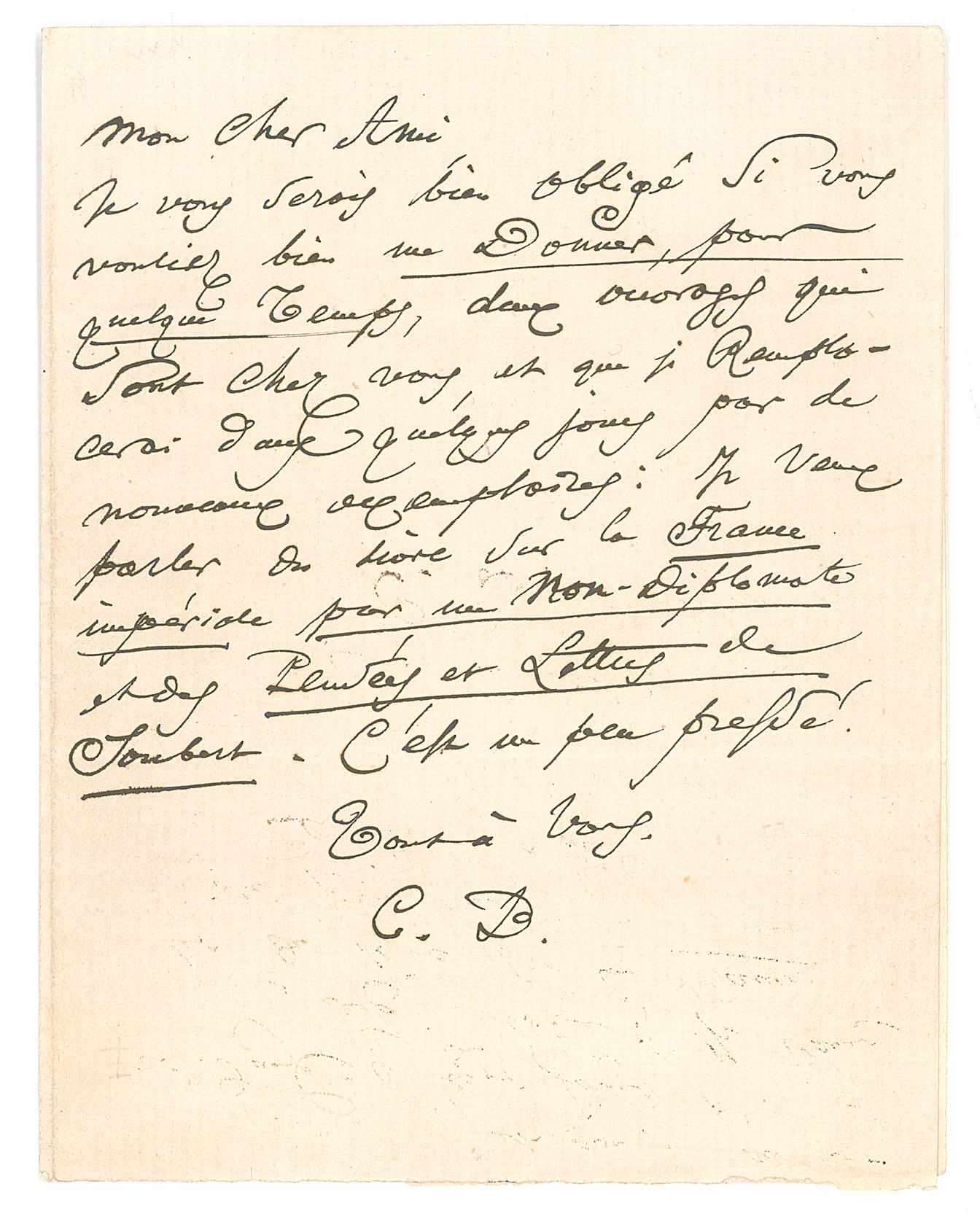 Appraisal: BAUDELAIRE CHARLES - Autograph Letter Initialed ''C B '' p