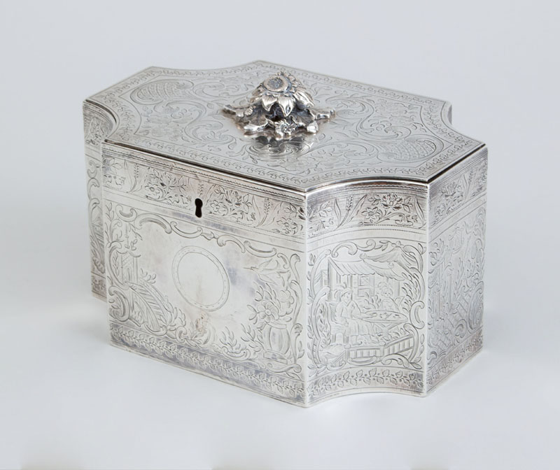 Appraisal: GEORGE III ENGRAVED SILVER LARGE TEA CADDY Robert Sharp London