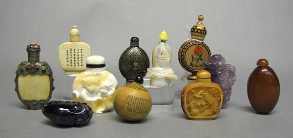 Appraisal: A group of ten snuff bottles Including two of purple