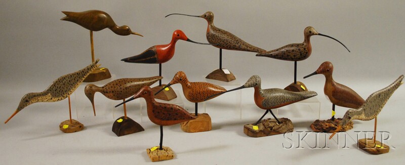 Appraisal: Eleven Carved and Painted Wood Shorebird Figures many with branded