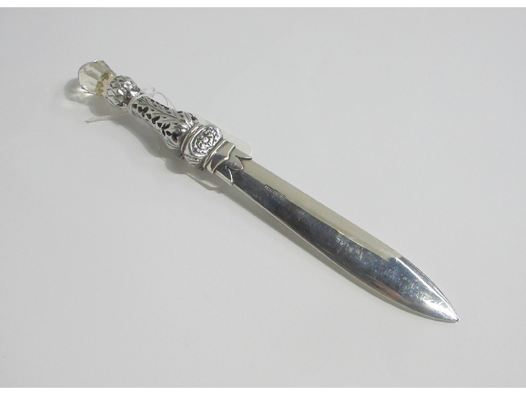 Appraisal: A silver and agate set letter opener with thistle shaped