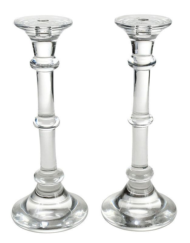 Appraisal: Pair of Val St Lambert Tall Glass Candlesticks Belgian with