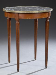 Appraisal: French Louis XVI Style Carved Mahogany Marble Top Bouillotte Table