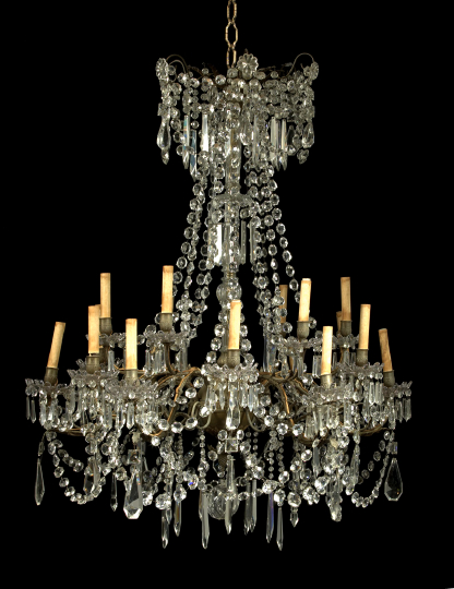 Appraisal: Large French Gilt-Brass and Cut Glass Tiered Eighteen-Light Chandelier second