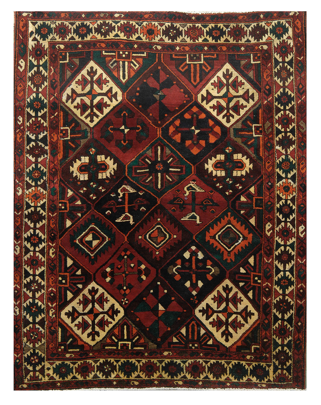 Appraisal: ORIENTAL RUG BAKHTIARI ' x ' Contiguous staggered diamonds contain