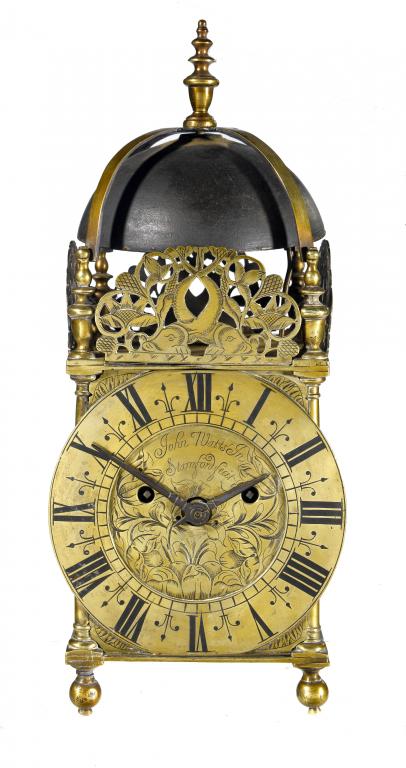 Appraisal: AN VICTORIAN BRASS REPLICA LANTERN CLOCK the engraved dial-plate signed