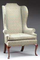 Appraisal: CUSTOM UPHOLSTERED REPRODUCTION WING CHAIR Queen Anne style carved cabriole