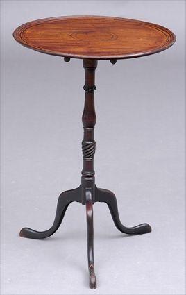 Appraisal: PENNSYLVANIA CHIPPENDALE INLAID MAHOGANY TILT TOP CANDLESTAND The dished top