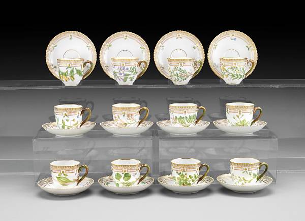 Appraisal: A set of twelve Royal Copenhagen Flora Danica coffee cups