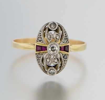 Appraisal: An Art Deco Style Diamond and Ruby Ring k yellow