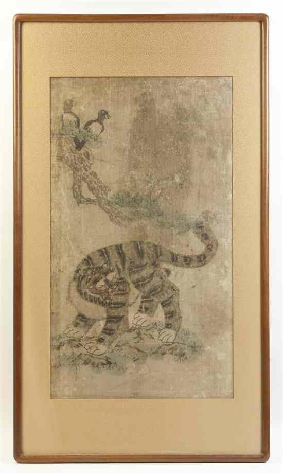 Appraisal: A Korean Painting on Paper the tiger depicted below a