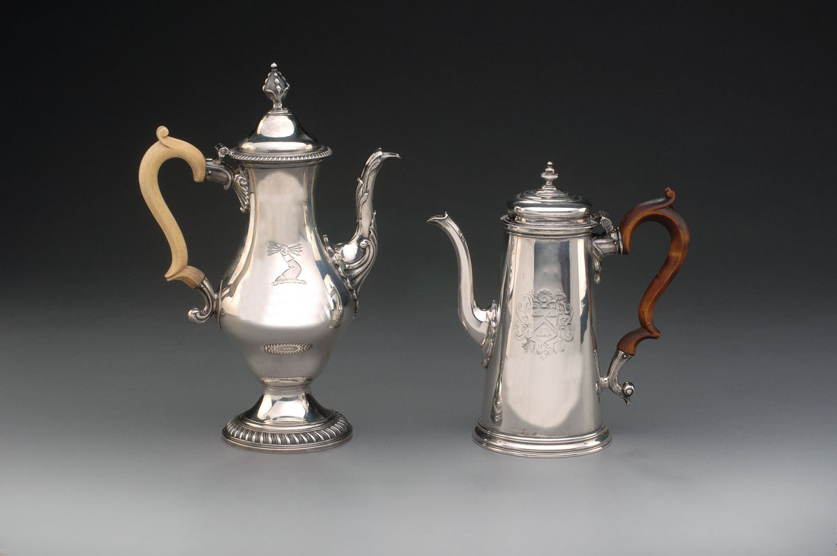 Appraisal: GEORGE III SILVER CRESTED COFFEEPOT JAMES YOUNG ORLANDO JACKSON LONDON