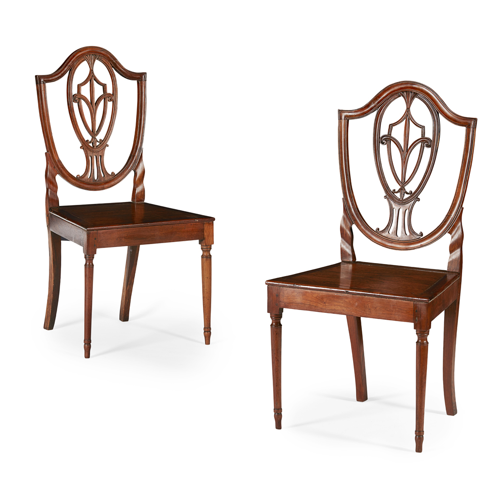 Appraisal: PAIR OF ANGLO-CHINESE ROSEWOOD HEPPLEWHITE STYLE SIDE CHAIRS EARLY TH