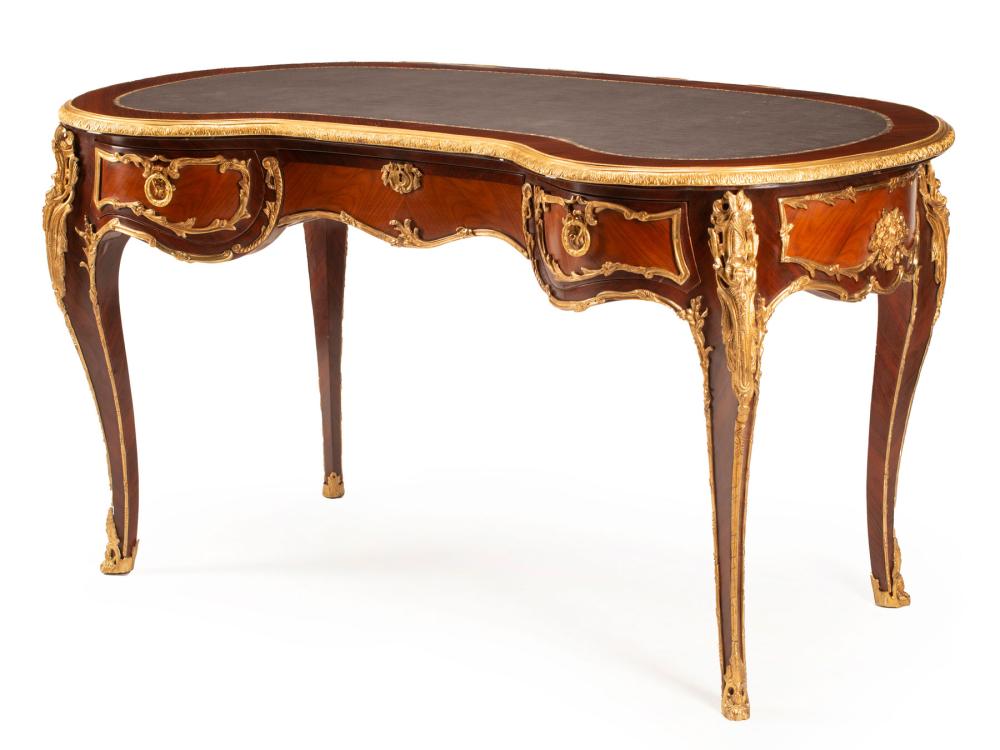 Appraisal: Louis XV-Style Bronze-Mounted Kingwood Bureau Plat shaped inset leather top