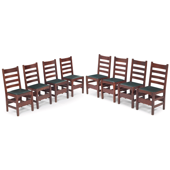 Appraisal: Gustav Stickley dining chairs set of eight ladder-back form over