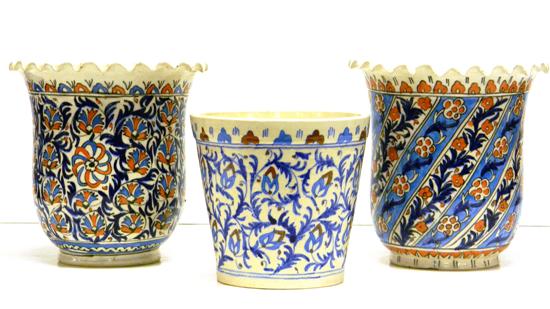 Appraisal: Three Iznik style Turkish vases vase with floral decoration in