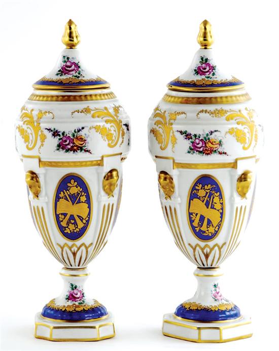 Appraisal: Pair Paris porcelain covered urns circa Classical form decorated with