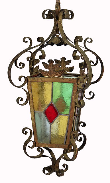 Appraisal: A PAINTED METAL HANGING LANTERN the four slightly tapered sides