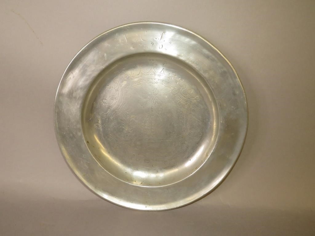 Appraisal: ENGRAVED CONTINENTAL PEWTER PLATEca Continental pewter plate with rim dated