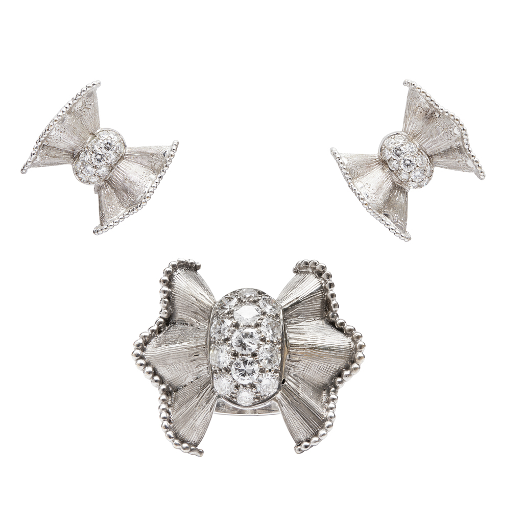 Appraisal: A pair of diamond set earrings and a matching ringeach