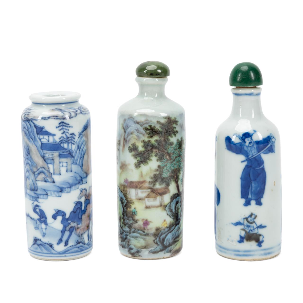 Appraisal: THREE CHINESE CERAMIC SNUFF BOTTLES Three Chinese ceramic snuff bottles