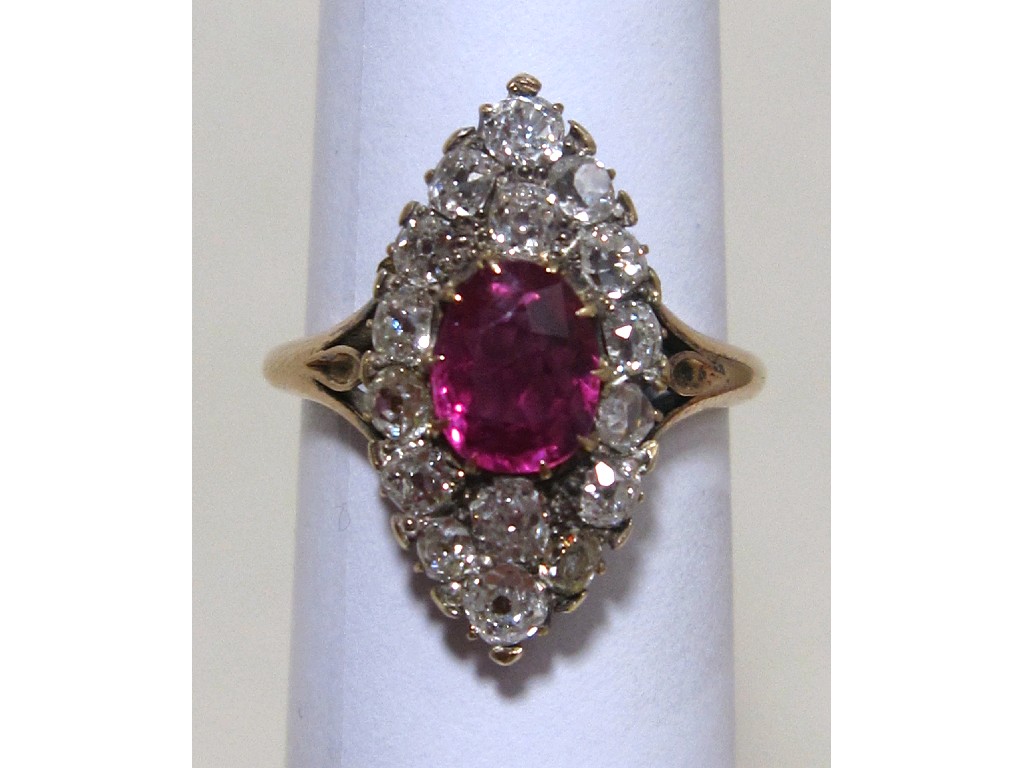 Appraisal: Victorian ct gold ruby and diamond cluster marquise ring with