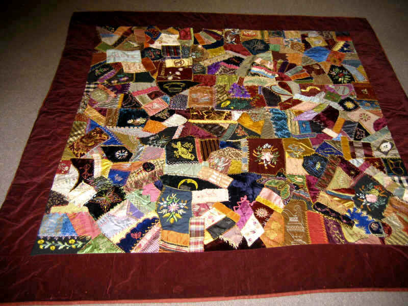 Appraisal: FINE AMERICAN PATCHWORK CRAZY QUILT Friendship embroidered with variety of