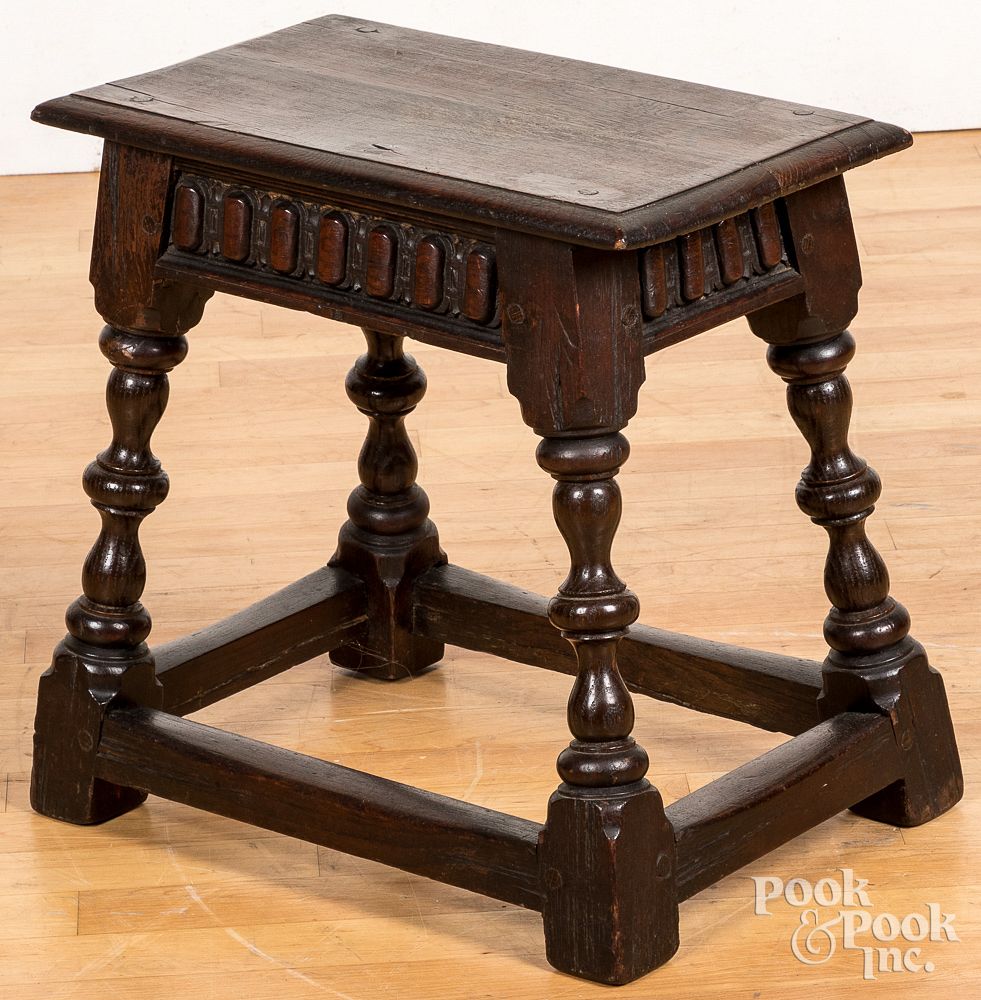 Appraisal: Jacobean style oak joint stool Jacobean style oak joint stool