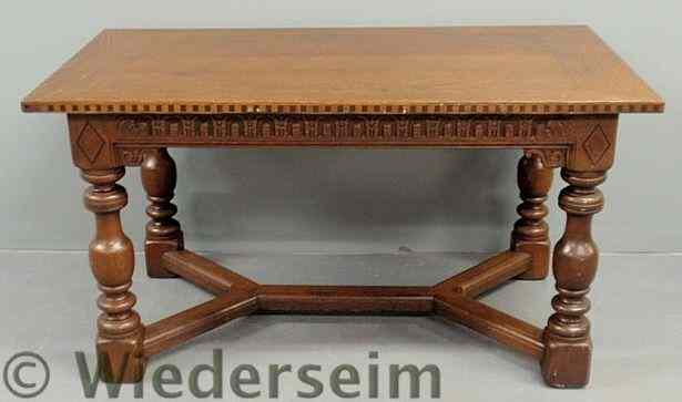 Appraisal: Inlaid oak Jacobean style table with bold turned legs and