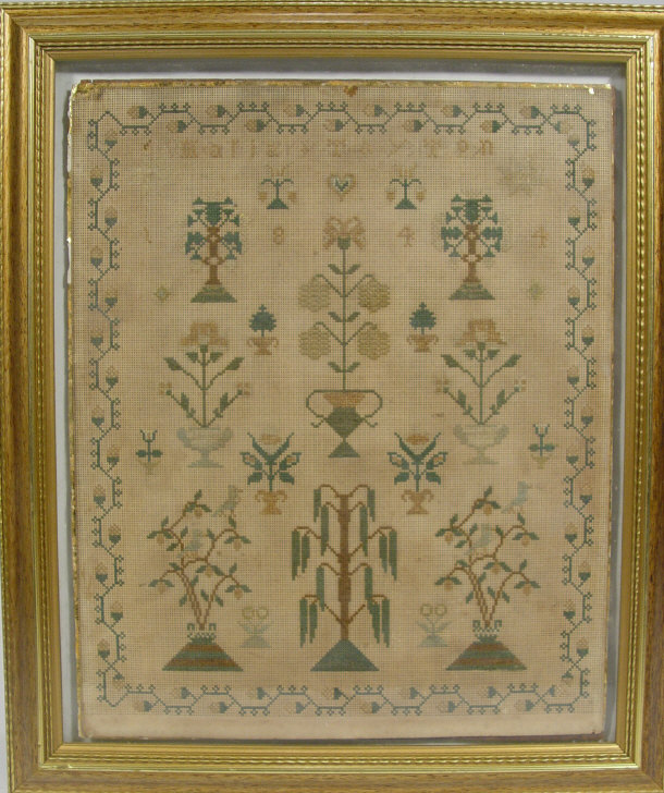 Appraisal: Victorian rectangular sampler embroidered with trees and flowers by Maria